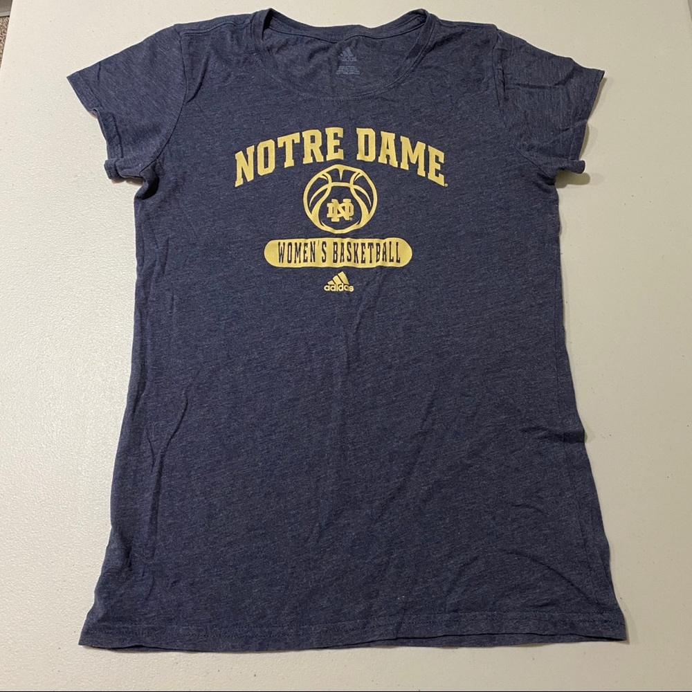 adidas Notre Dame Women's Basketball Navy Blue Tee with Yellow Logo